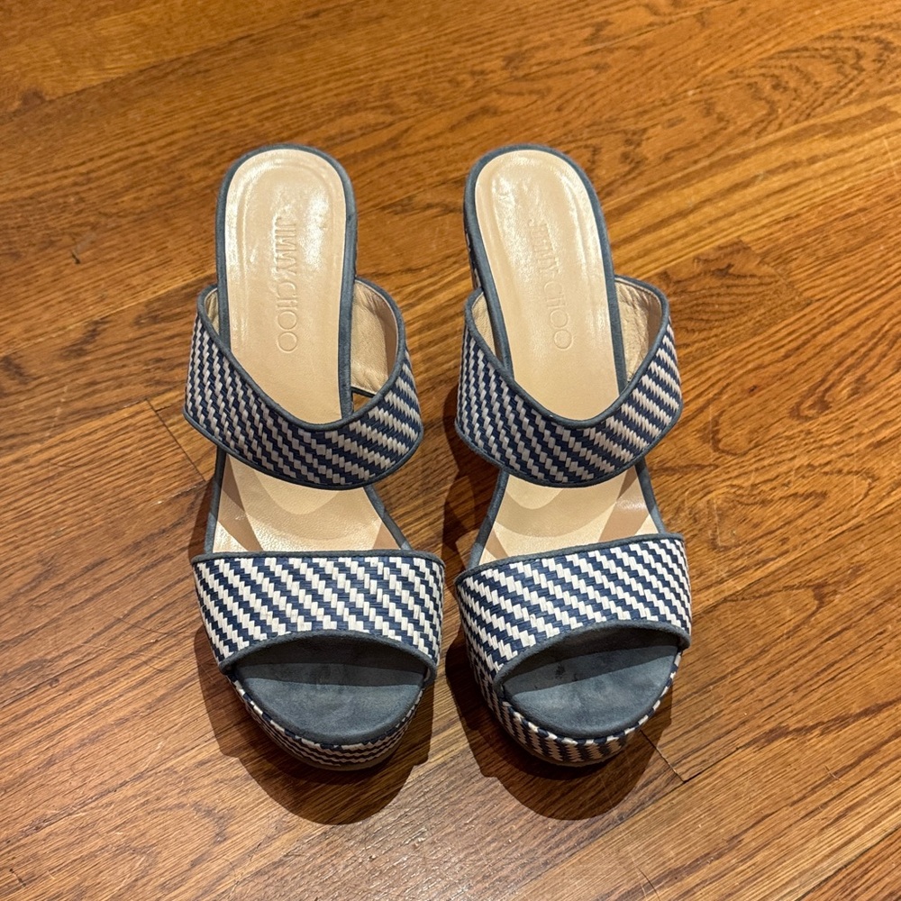 Jimmy Choo Navy and Cream Platform Sandals